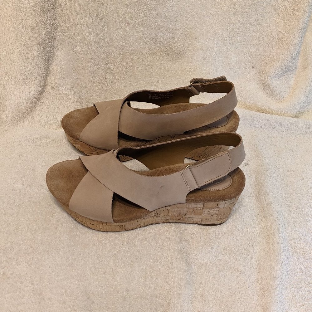 Clarks Light Tan Caslynn Shae Cork Heel Sandals